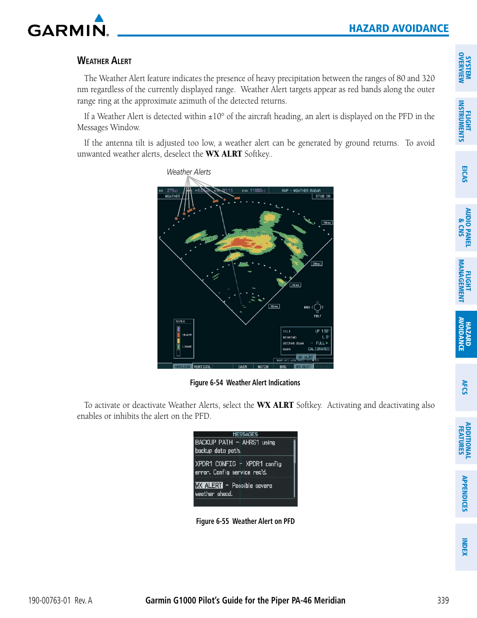 Hazard avoidance | Garmin G1000 Piper PA-46 Meridian User Manual | Page 353 / 572