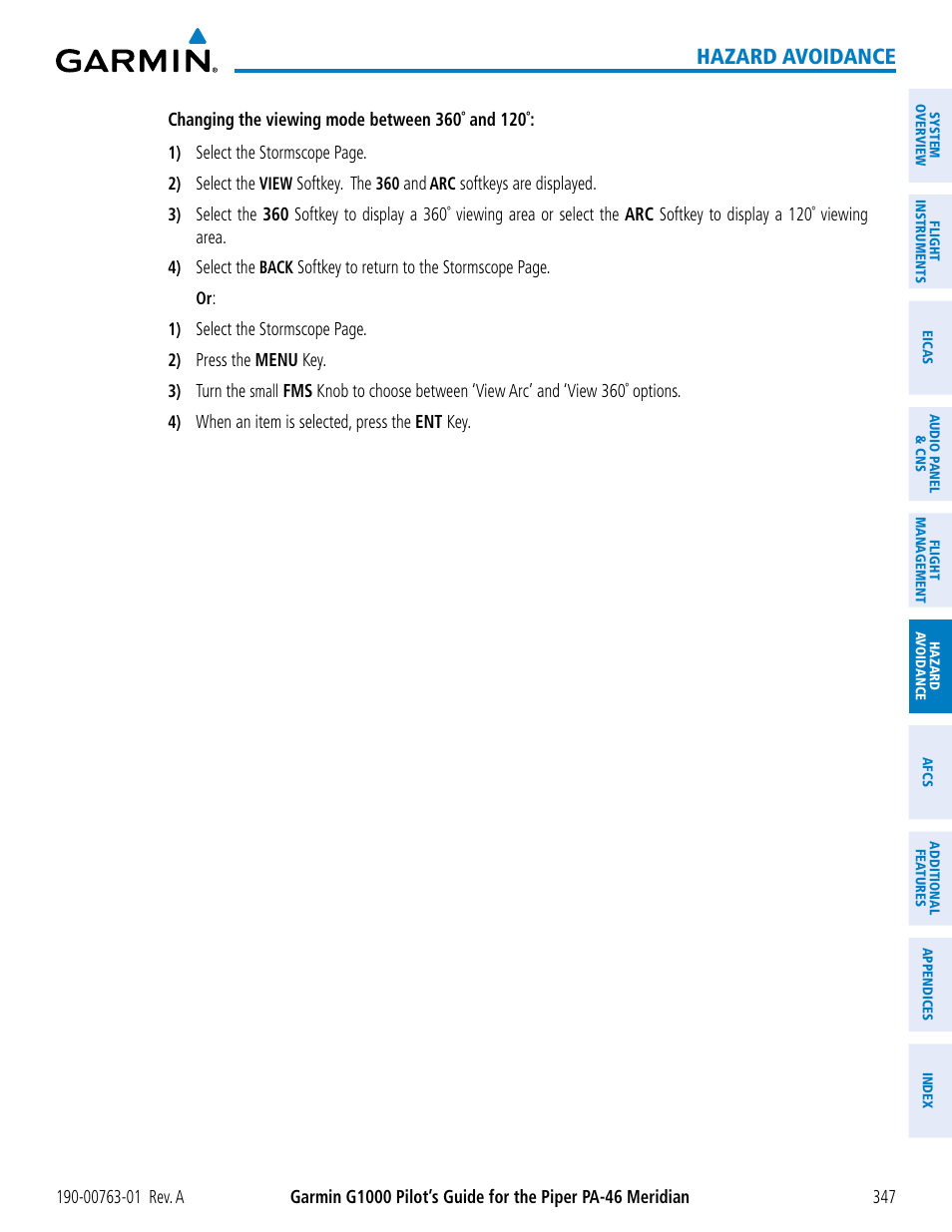 Hazard avoidance | Garmin G1000 Piper PA-46 Meridian User Manual | Page 361 / 572