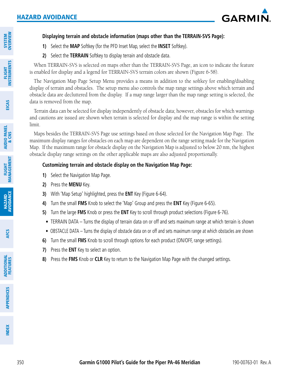 Hazard avoidance | Garmin G1000 Piper PA-46 Meridian User Manual | Page 364 / 572