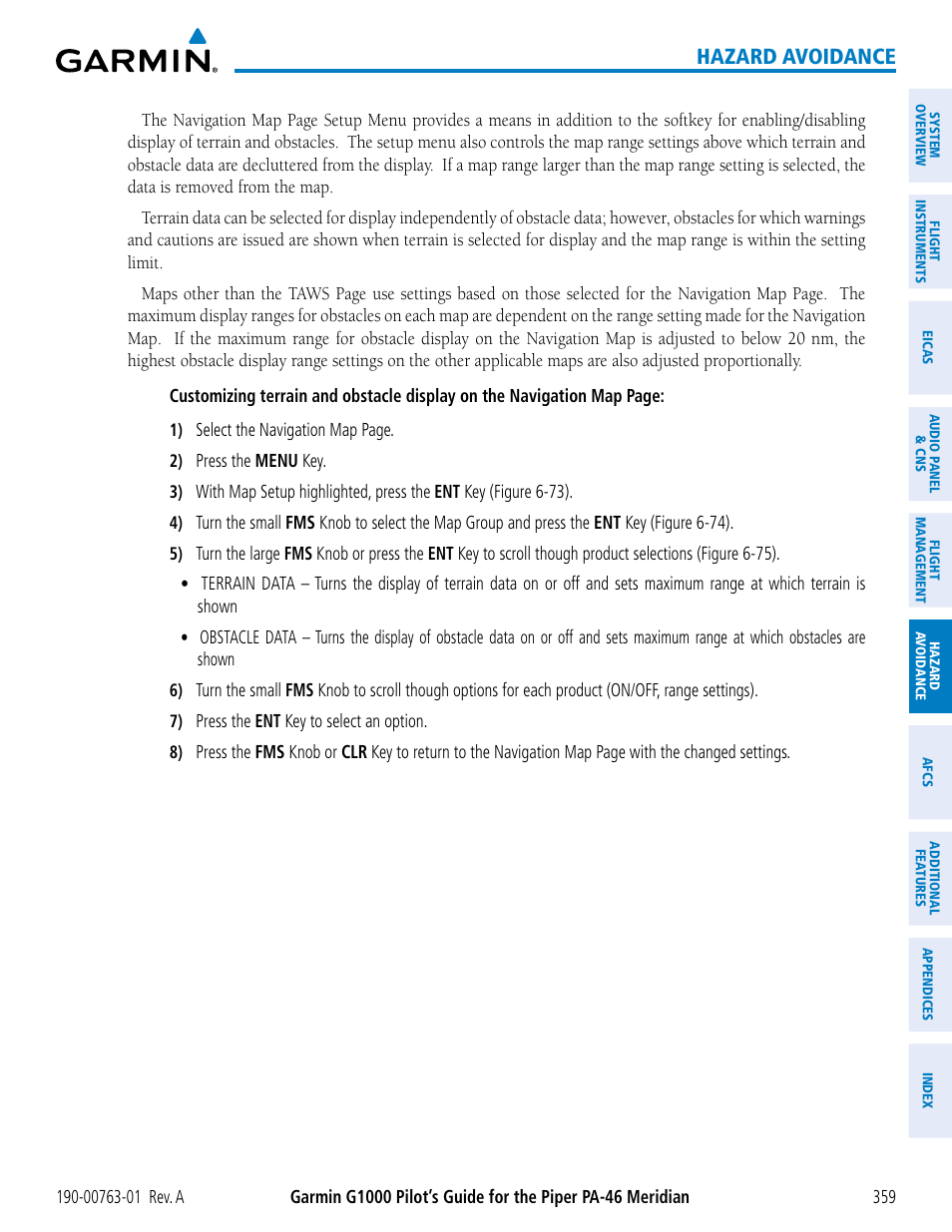 Hazard avoidance | Garmin G1000 Piper PA-46 Meridian User Manual | Page 373 / 572