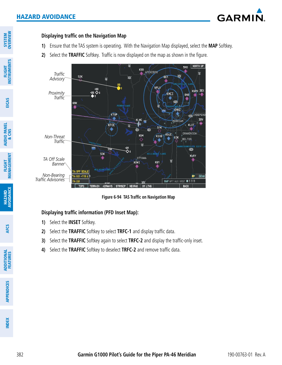 Hazard avoidance | Garmin G1000 Piper PA-46 Meridian User Manual | Page 396 / 572