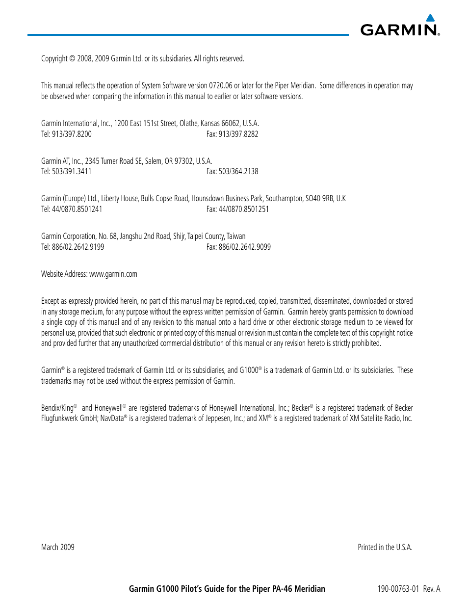 Garmin G1000 Piper PA-46 Meridian User Manual | Page 4 / 572