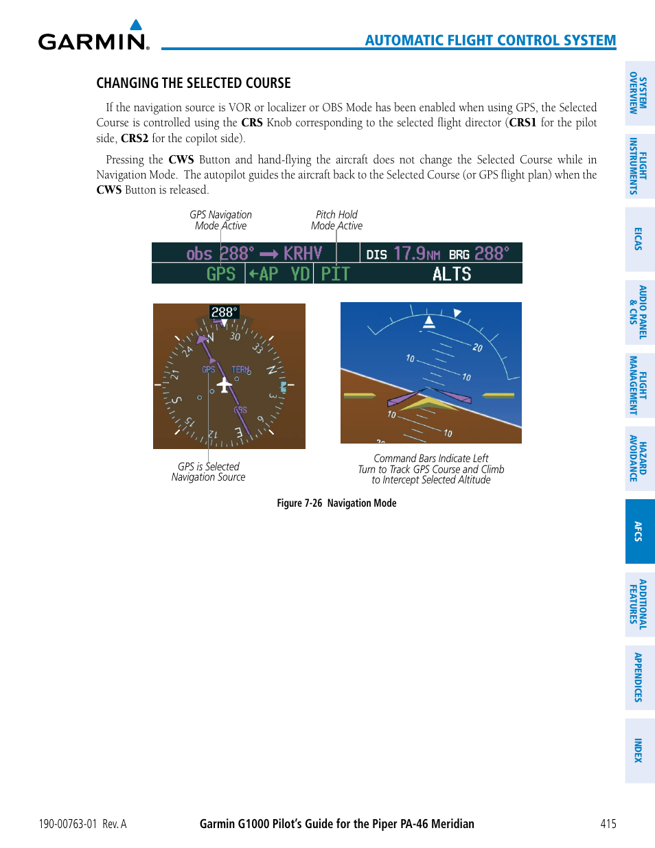 Automatic flight control system, Changing the selected course | Garmin G1000 Piper PA-46 Meridian User Manual | Page 429 / 572