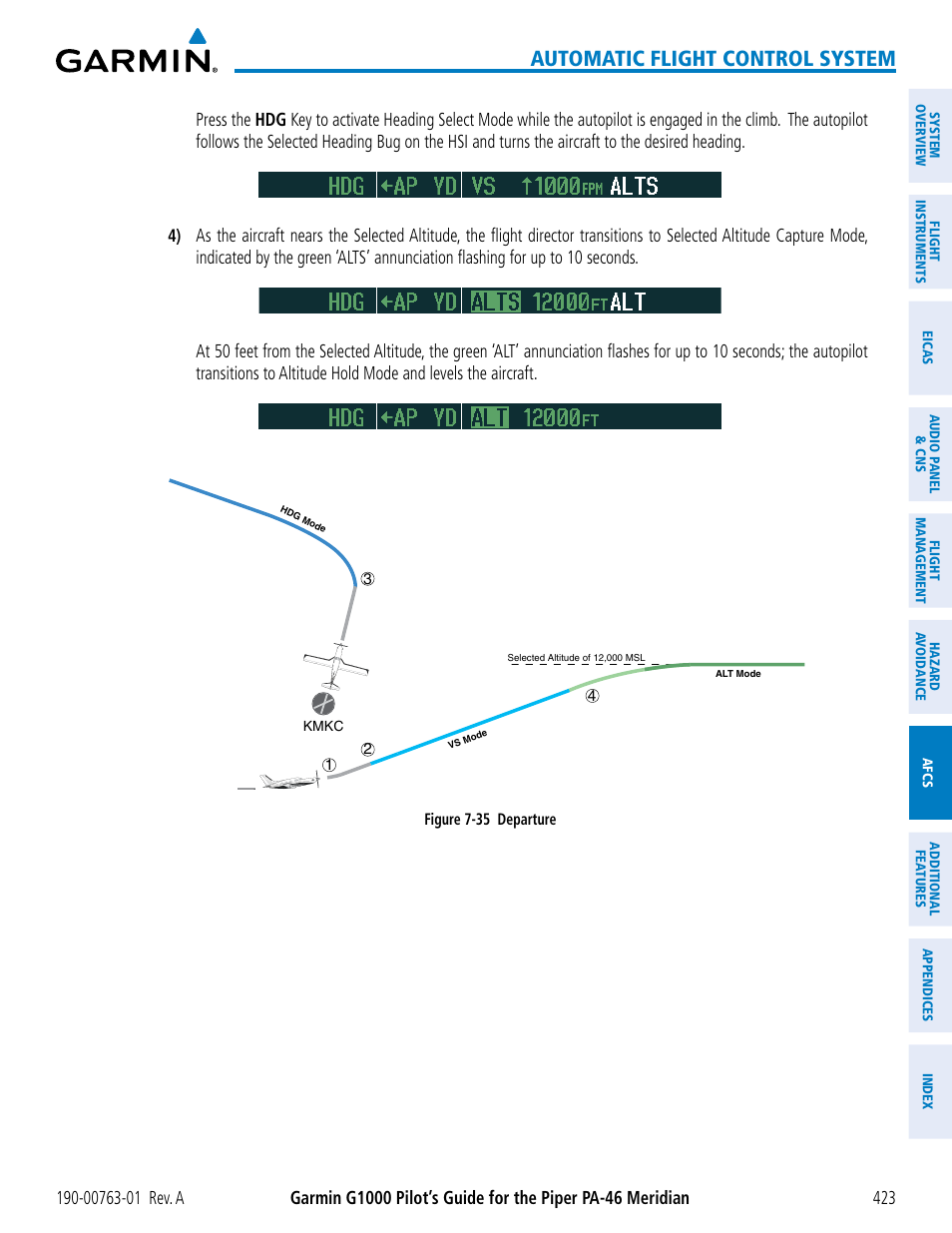 Automatic flight control system | Garmin G1000 Piper PA-46 Meridian User Manual | Page 437 / 572