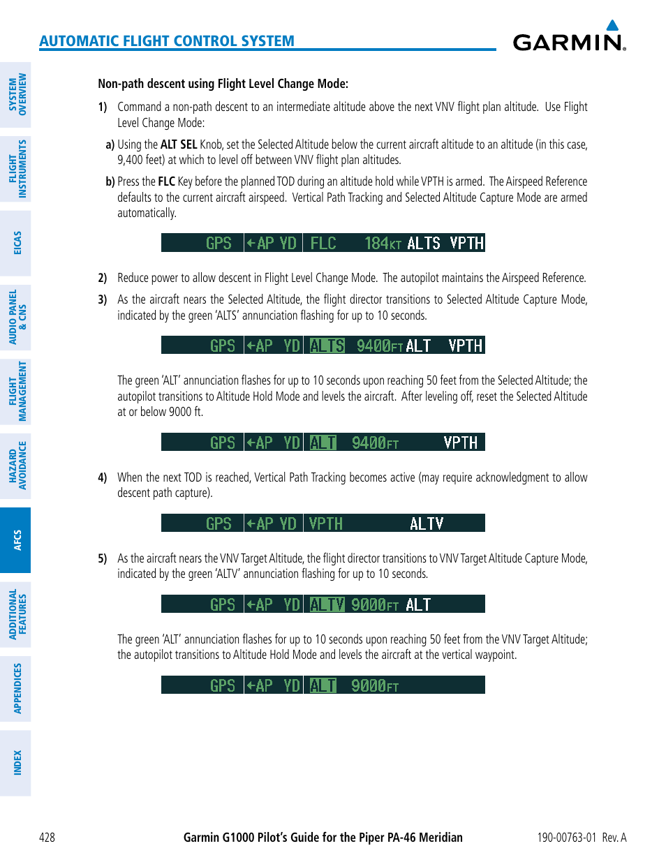 Automatic flight control system | Garmin G1000 Piper PA-46 Meridian User Manual | Page 442 / 572