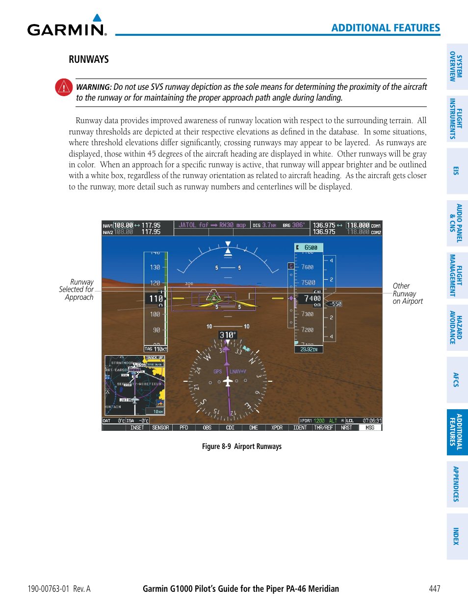 Additional features, Runways | Garmin G1000 Piper PA-46 Meridian User Manual | Page 461 / 572
