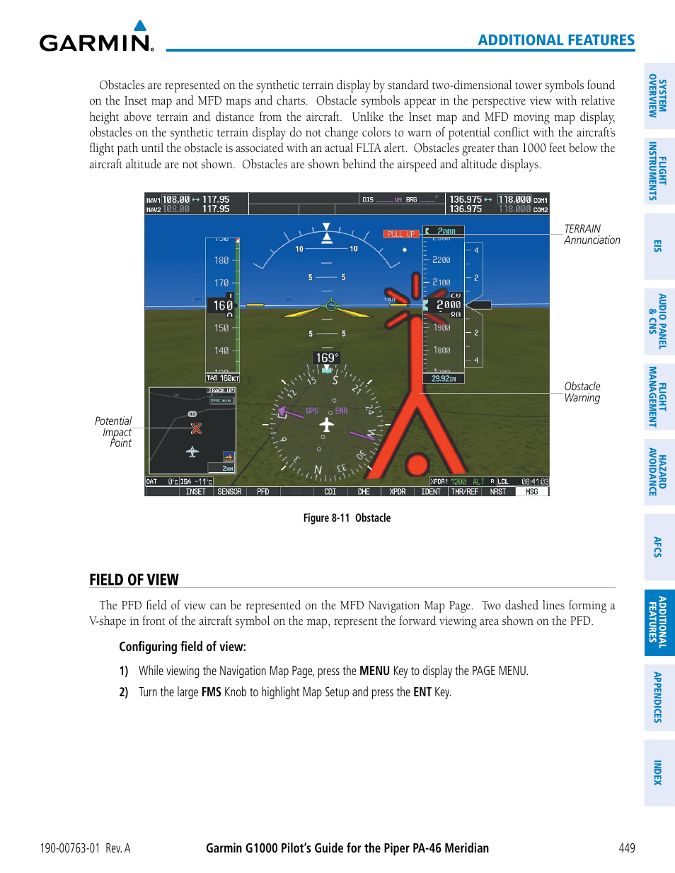 Field of view, Additional features | Garmin G1000 Piper PA-46 Meridian User Manual | Page 463 / 572