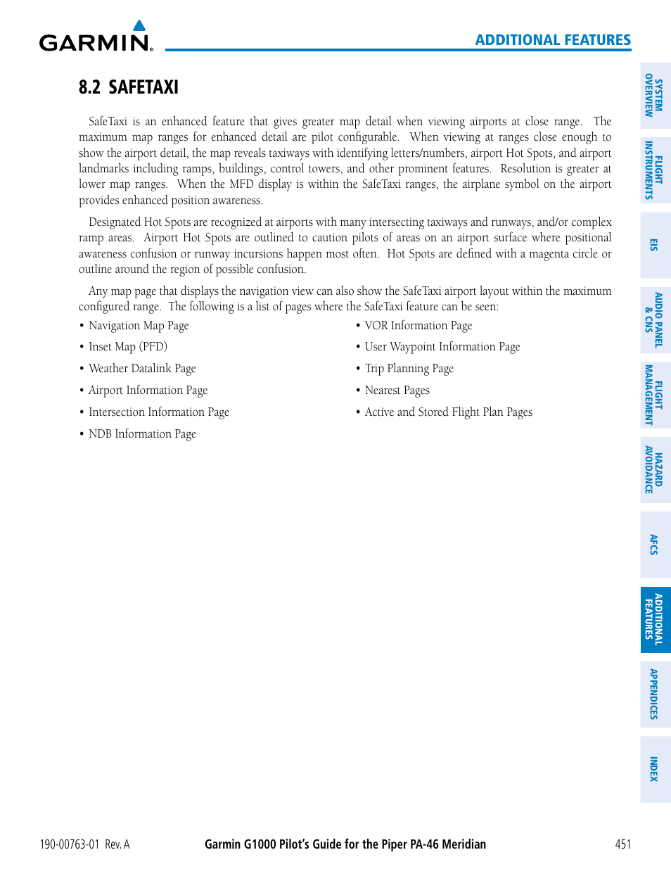 2 safetaxi, Additional features | Garmin G1000 Piper PA-46 Meridian User Manual | Page 465 / 572