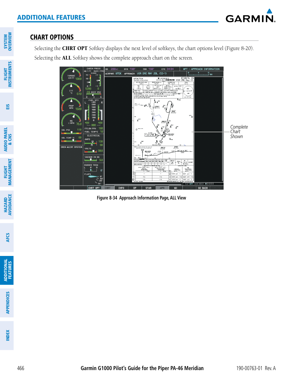 Chart options, Additional features | Garmin G1000 Piper PA-46 Meridian User Manual | Page 480 / 572