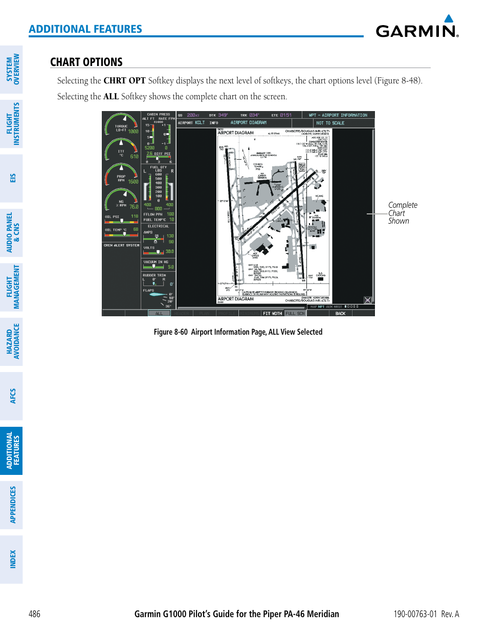 Chart options, Additional features | Garmin G1000 Piper PA-46 Meridian User Manual | Page 500 / 572