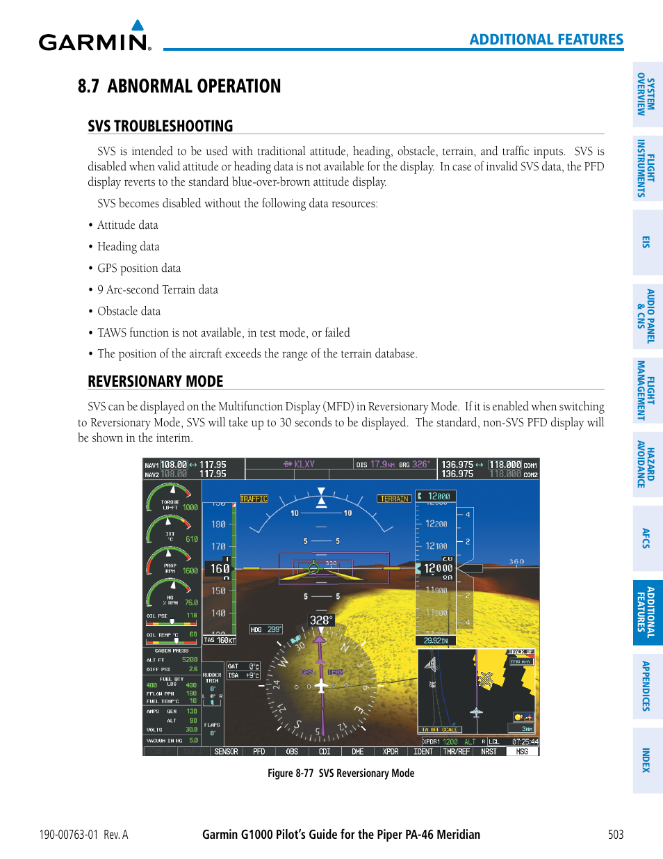 7 abnormal operation, Svs troubleshooting, Reversionary mode | Additional features | Garmin G1000 Piper PA-46 Meridian User Manual | Page 517 / 572