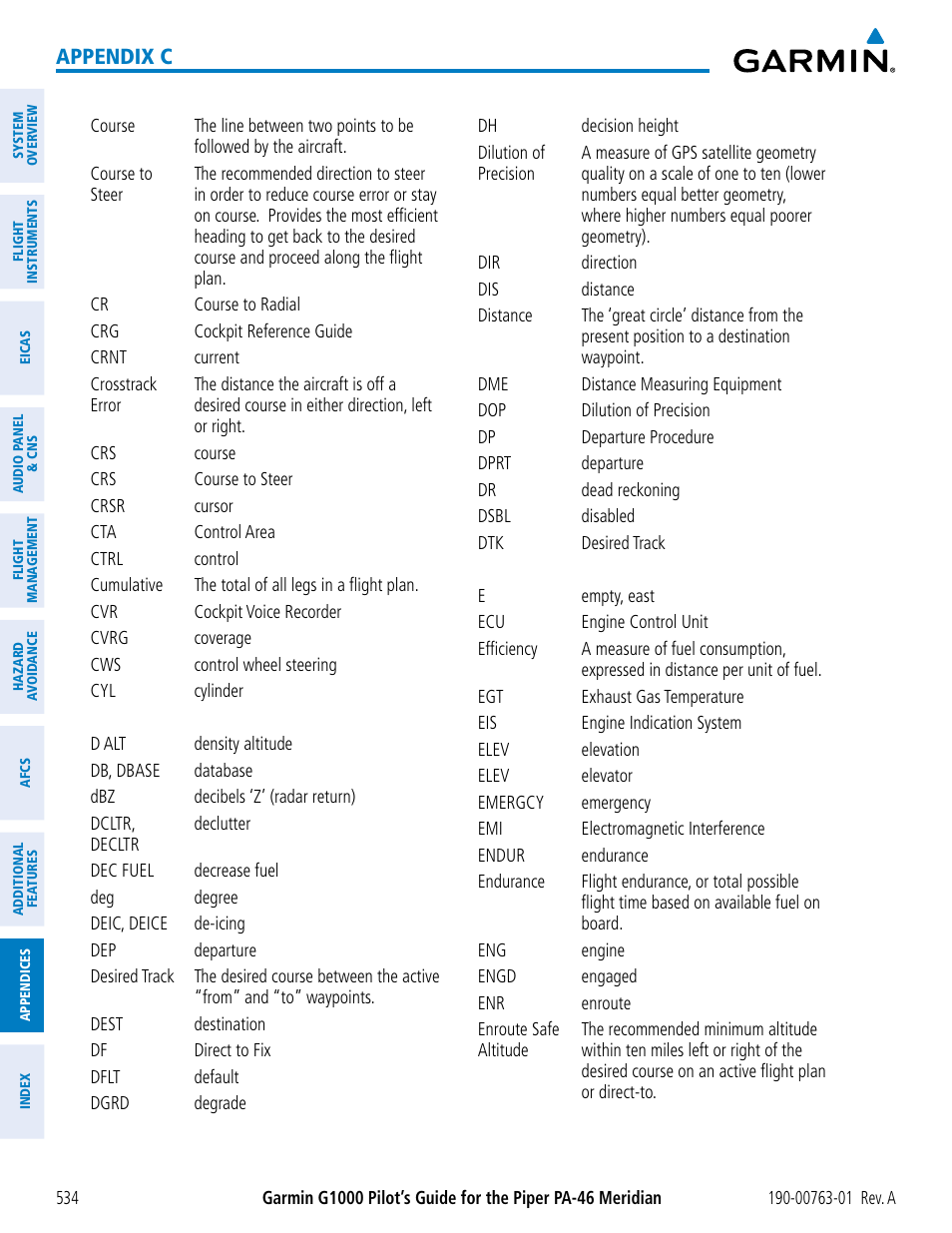 Appendix c | Garmin G1000 Piper PA-46 Meridian User Manual | Page 548 / 572