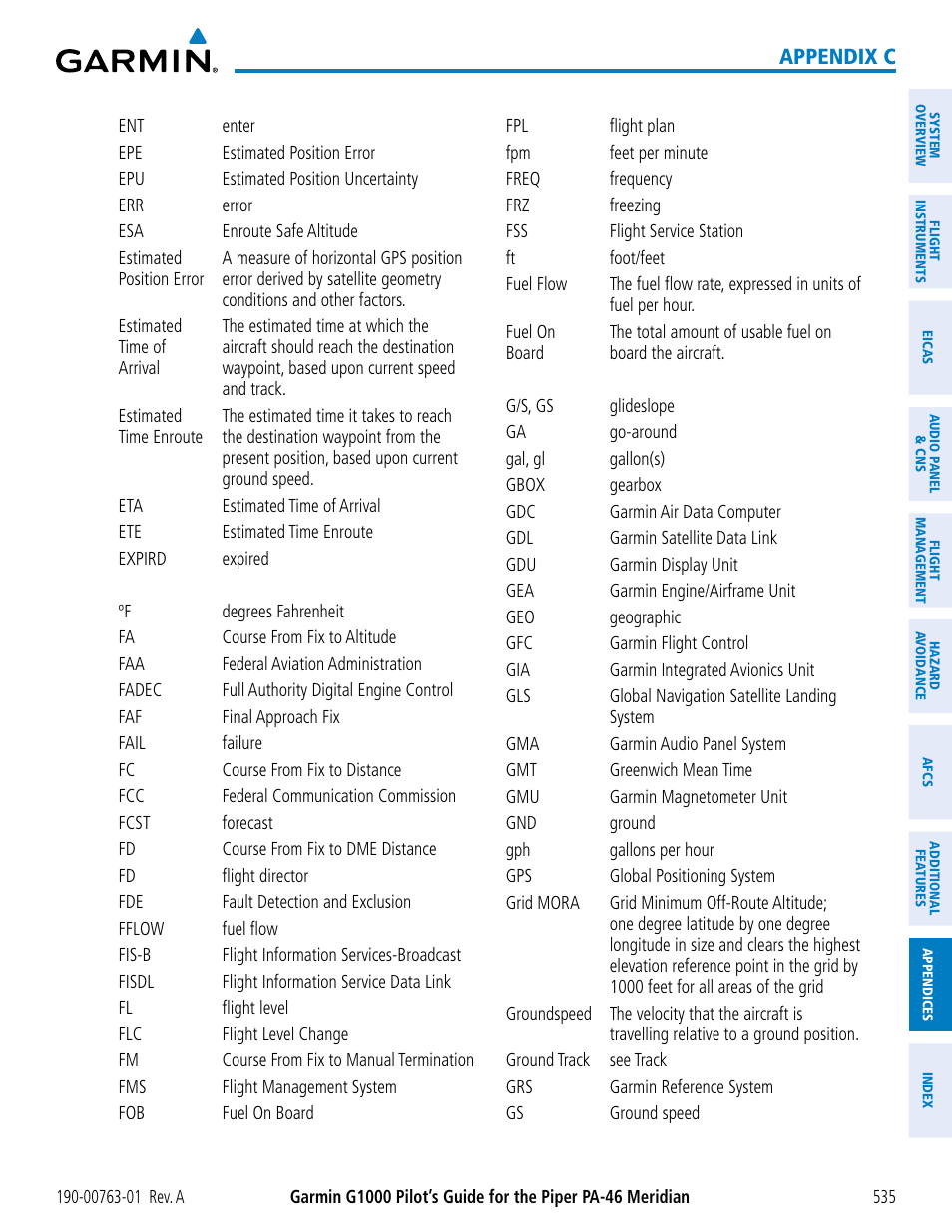 Appendix c | Garmin G1000 Piper PA-46 Meridian User Manual | Page 549 / 572