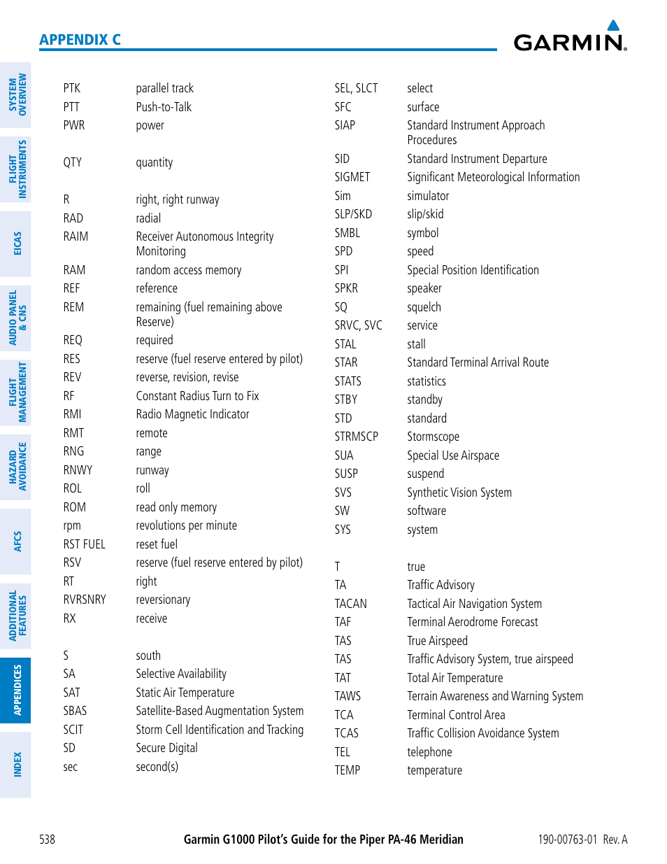 Appendix c | Garmin G1000 Piper PA-46 Meridian User Manual | Page 552 / 572