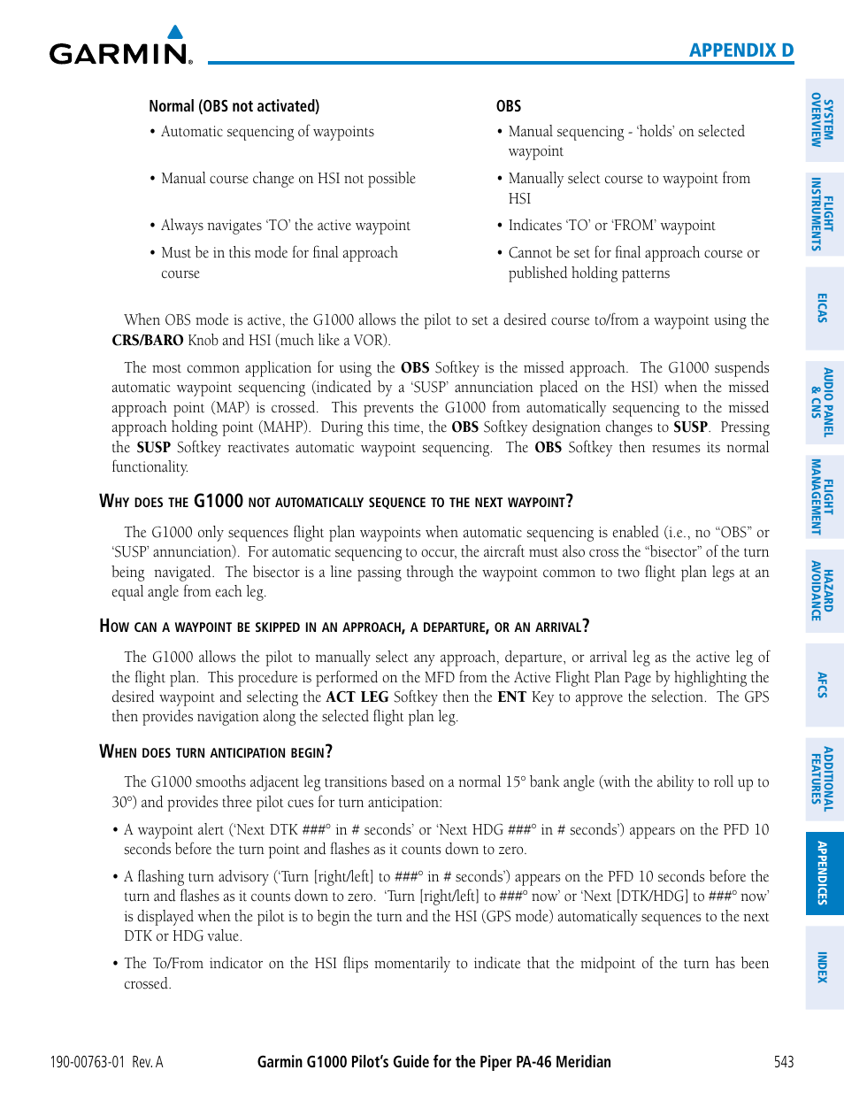 Appendix d, G1000 | Garmin G1000 Piper PA-46 Meridian User Manual | Page 557 / 572