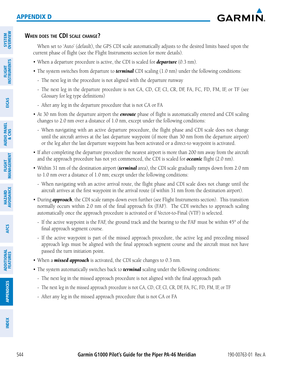 Appendix d w | Garmin G1000 Piper PA-46 Meridian User Manual | Page 558 / 572