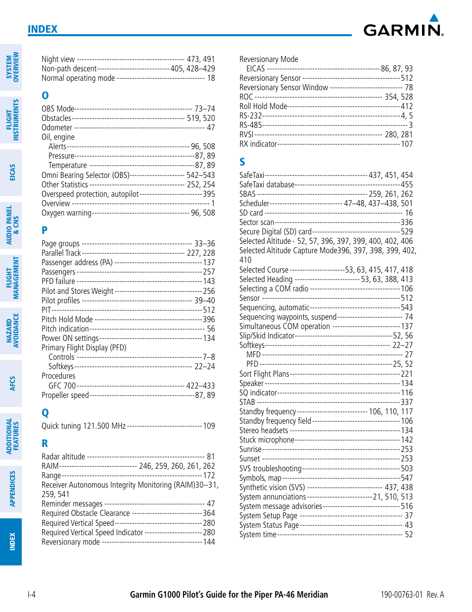 Index | Garmin G1000 Piper PA-46 Meridian User Manual | Page 568 / 572
