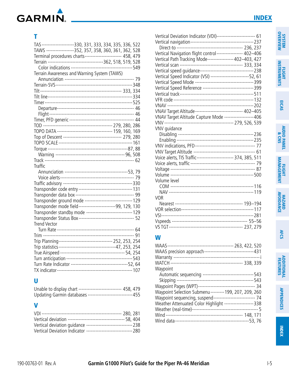 Index | Garmin G1000 Piper PA-46 Meridian User Manual | Page 569 / 572