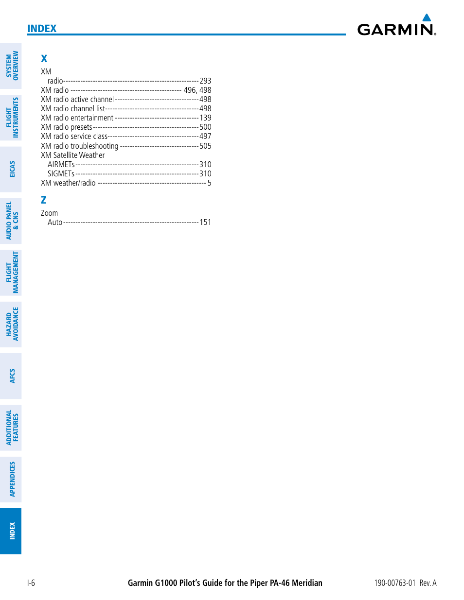 Index | Garmin G1000 Piper PA-46 Meridian User Manual | Page 570 / 572
