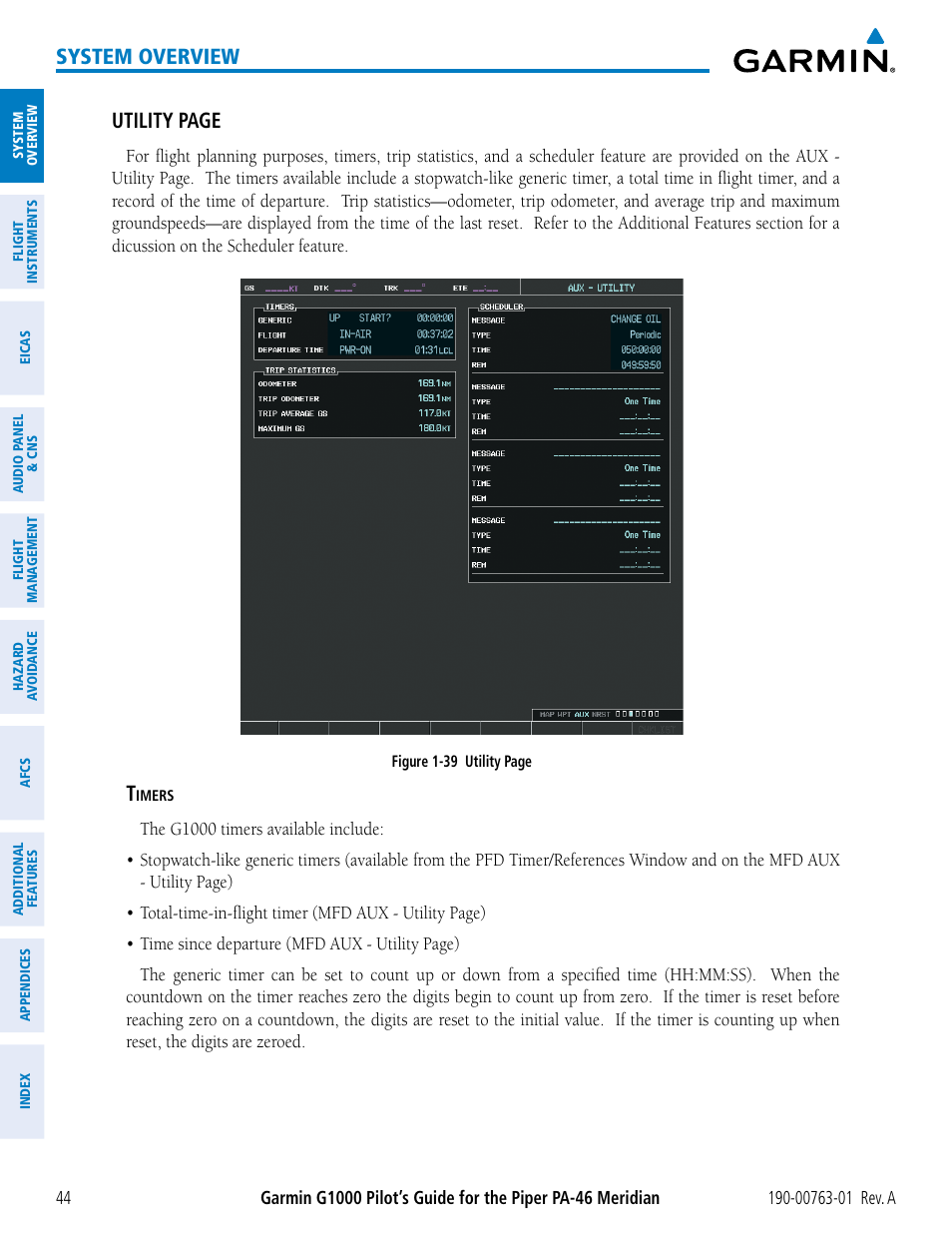 System overview, Utility page | Garmin G1000 Piper PA-46 Meridian User Manual | Page 58 / 572