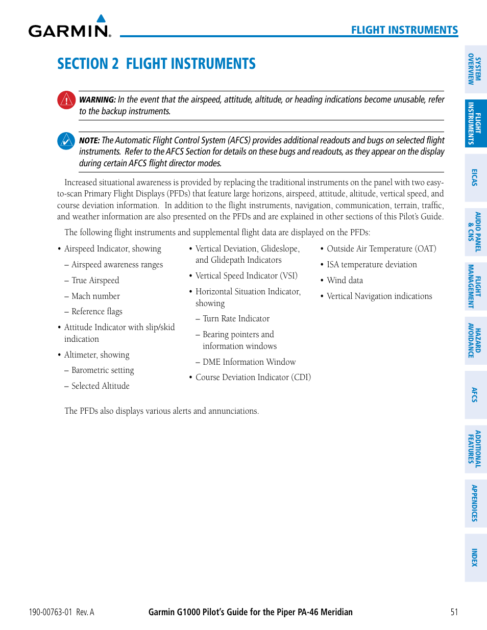 Section 2 flight instruments, Flight instruments | Garmin G1000 Piper PA-46 Meridian User Manual | Page 65 / 572