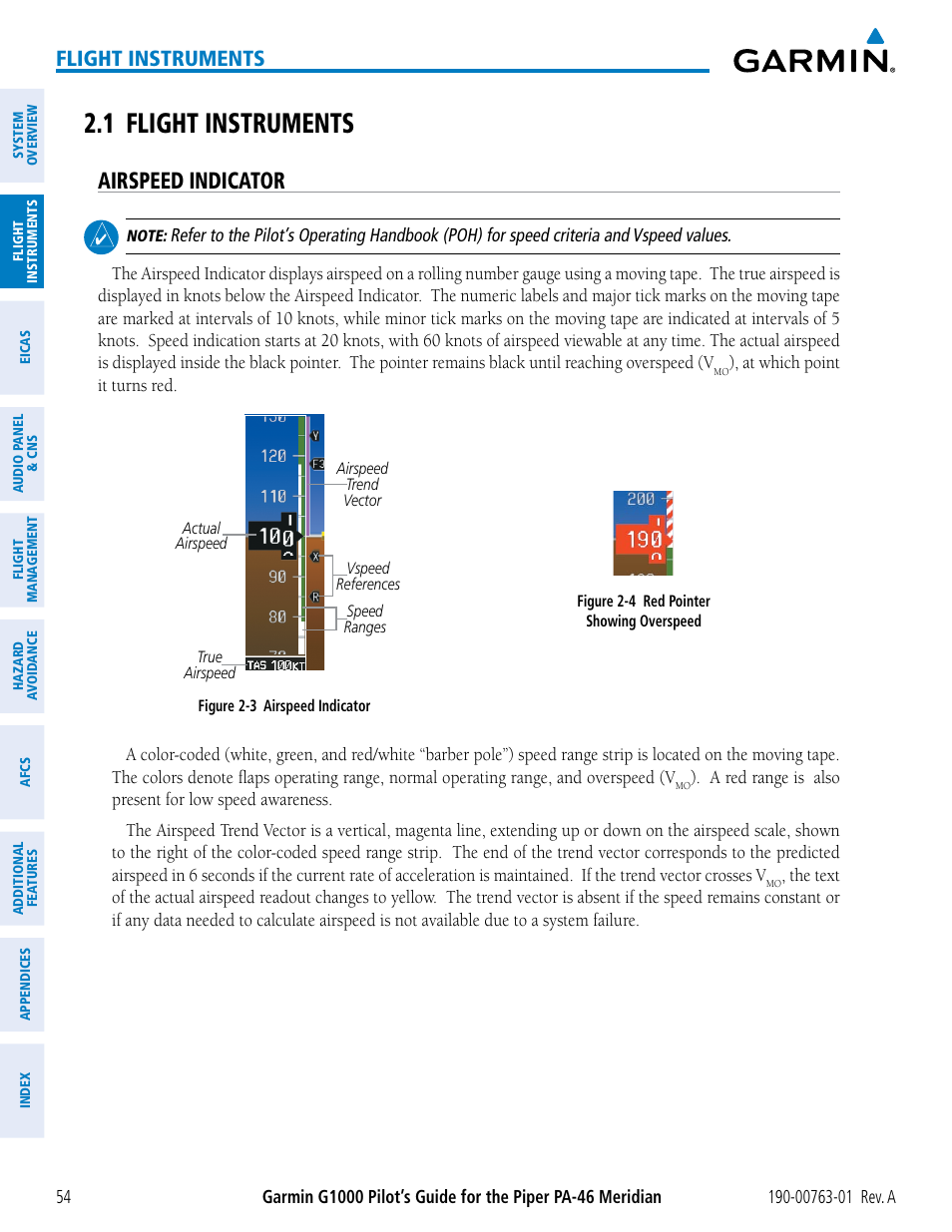 1 flight instruments, Airspeed indicator, Flight instruments | Garmin G1000 Piper PA-46 Meridian User Manual | Page 68 / 572