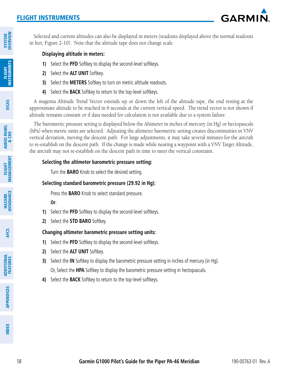 Flight instruments | Garmin G1000 Piper PA-46 Meridian User Manual | Page 72 / 572