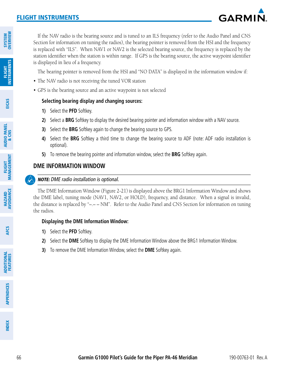 Flight instruments, Dme information window | Garmin G1000 Piper PA-46 Meridian User Manual | Page 80 / 572