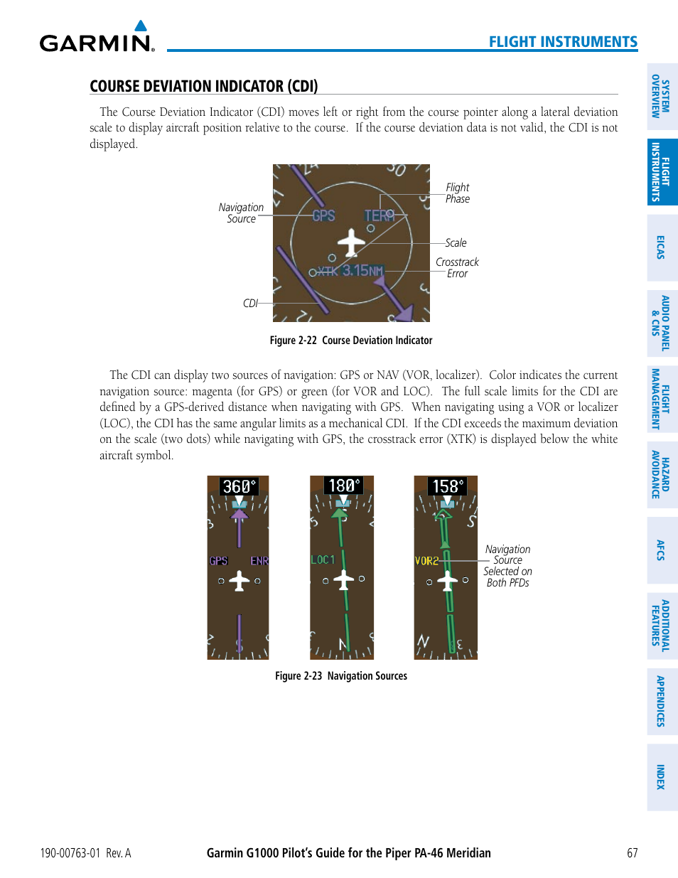 Course deviation indicator (cdi), Flight instruments | Garmin G1000 Piper PA-46 Meridian User Manual | Page 81 / 572