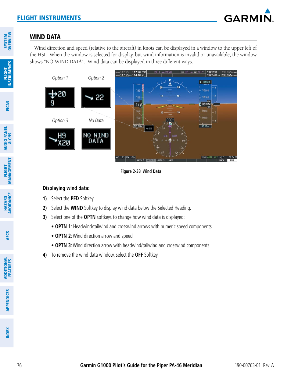 Wind data, Flight instruments | Garmin G1000 Piper PA-46 Meridian User Manual | Page 90 / 572