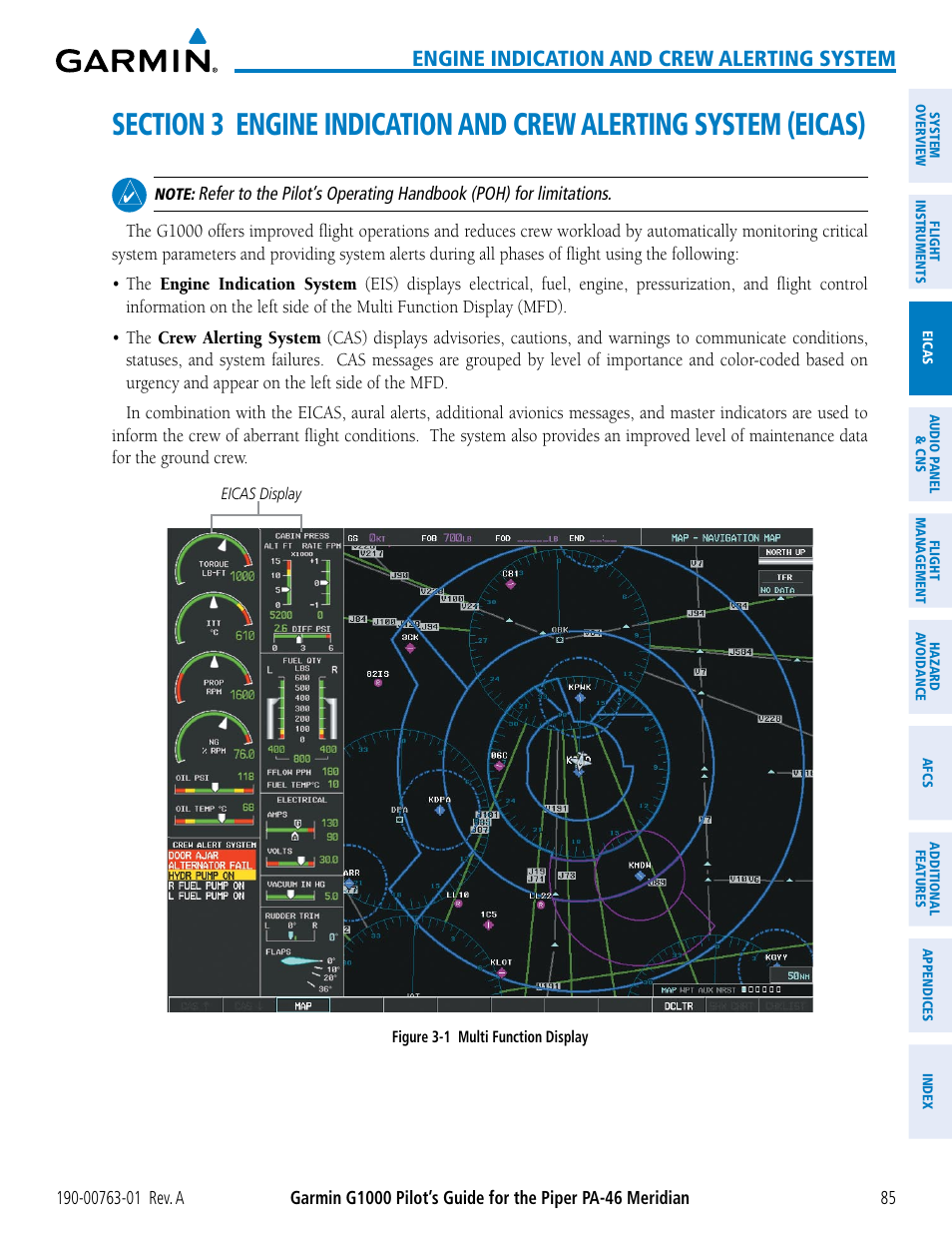 Section 3 engine indication and crew, Alerting system (eicas), Engine indication and crew alerting system | Garmin G1000 Piper PA-46 Meridian User Manual | Page 99 / 572
