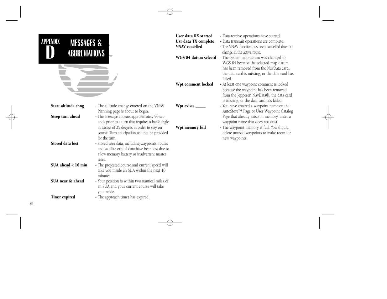 Messages & abbreviations, Appendix | Garmin GPS 150XL User Manual | Page 100 / 112