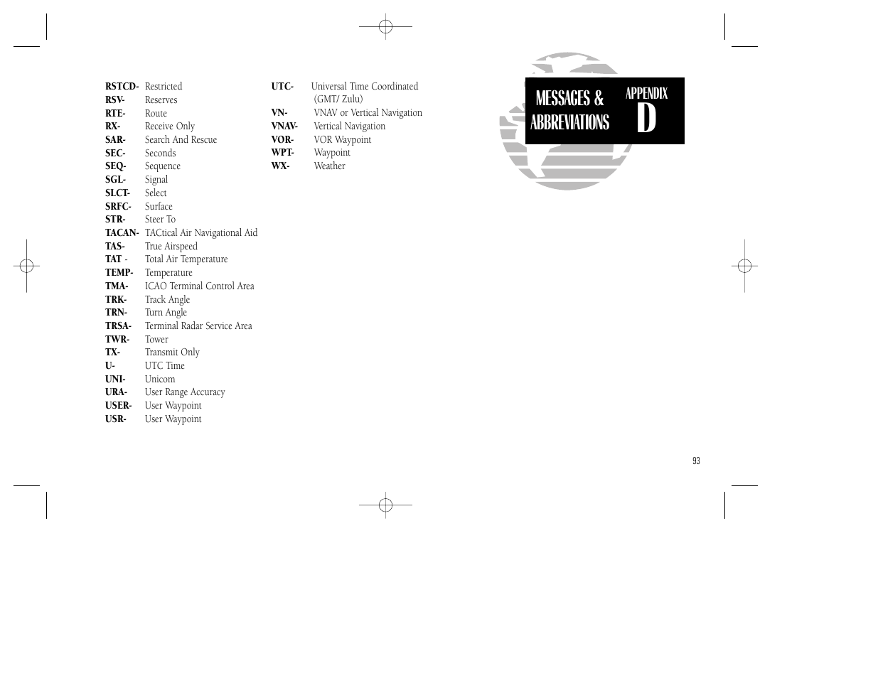 Messages & abbreviations | Garmin GPS 150XL User Manual | Page 103 / 112