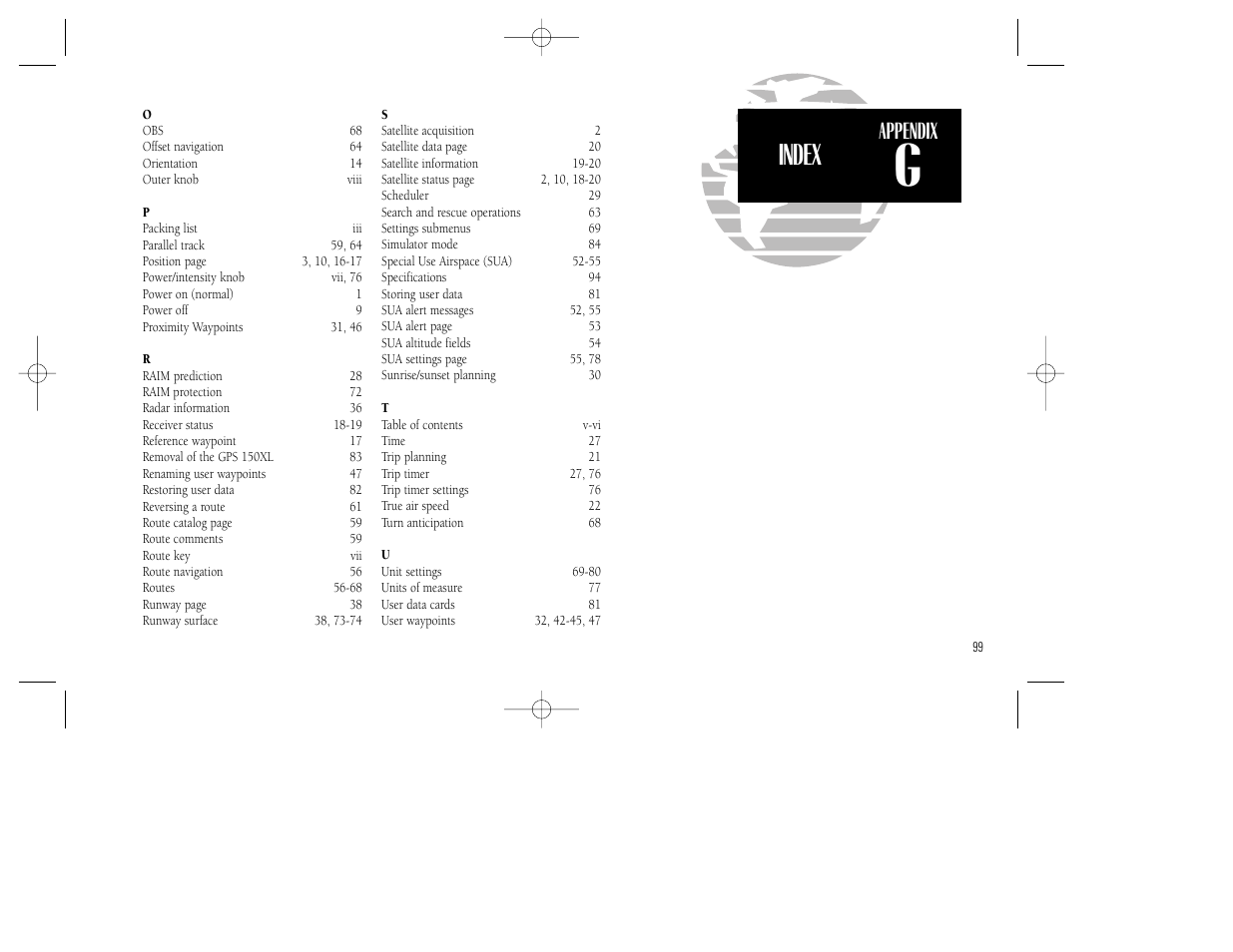 Index, Appendix | Garmin GPS 150XL User Manual | Page 109 / 112