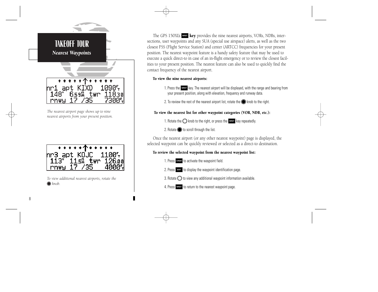 Takeoff tour | Garmin GPS 150XL User Manual | Page 18 / 112