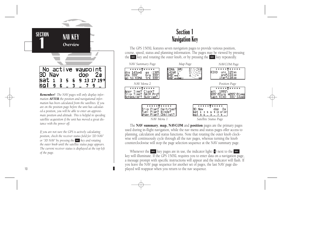 Nav key | Garmin GPS 150XL User Manual | Page 20 / 112