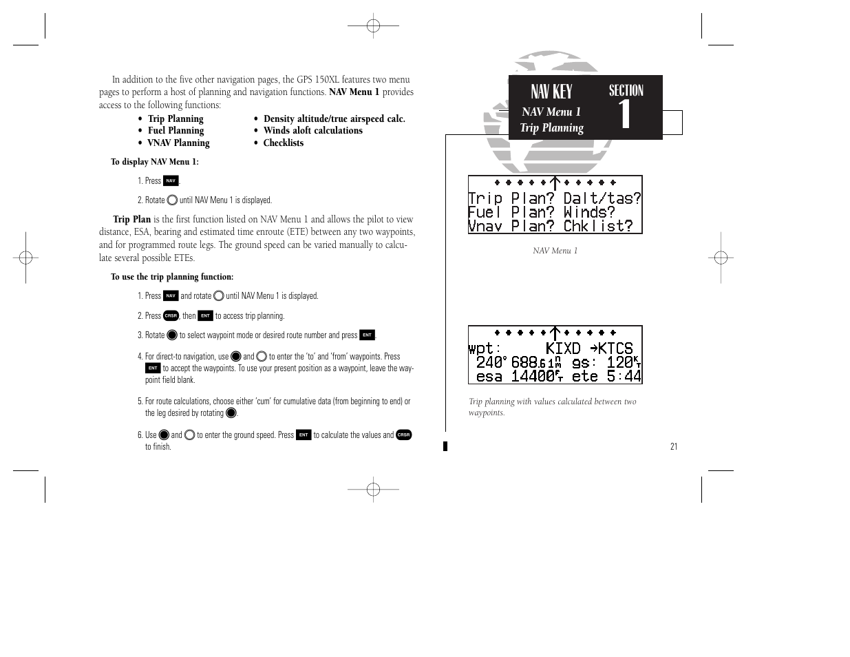 Nav key | Garmin GPS 150XL User Manual | Page 31 / 112