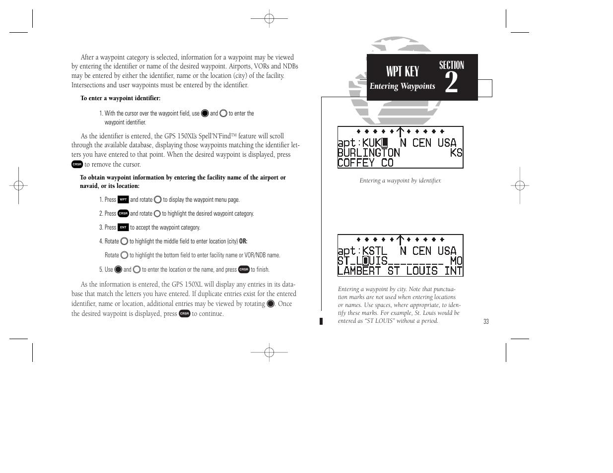 Wpt key | Garmin GPS 150XL User Manual | Page 43 / 112