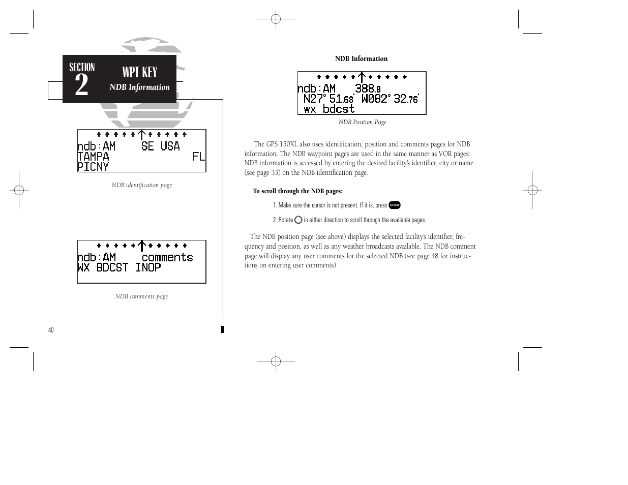Wpt key | Garmin GPS 150XL User Manual | Page 50 / 112