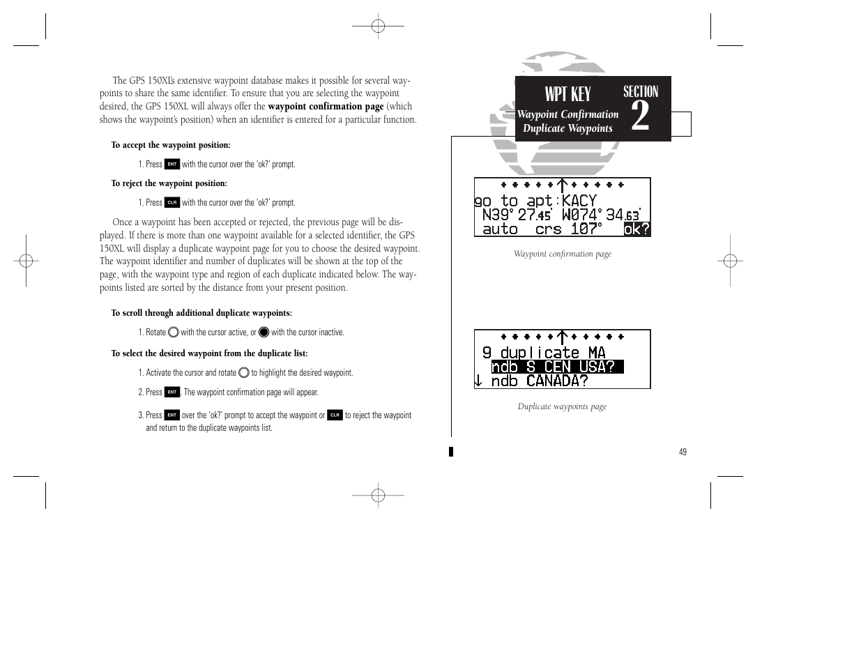 Wpt key | Garmin GPS 150XL User Manual | Page 59 / 112