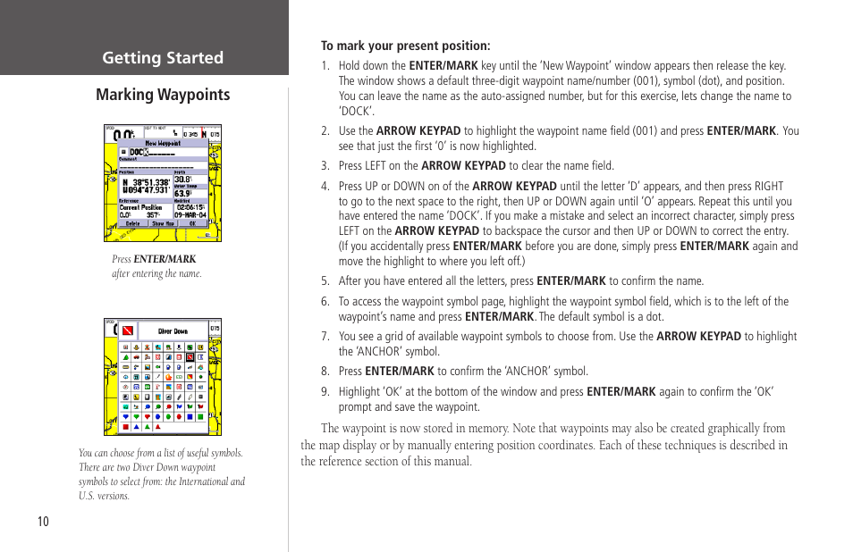 Marking waypoints, Getting started marking waypoints | Garmin GPSMAP 178C Sounder User Manual | Page 20 / 134