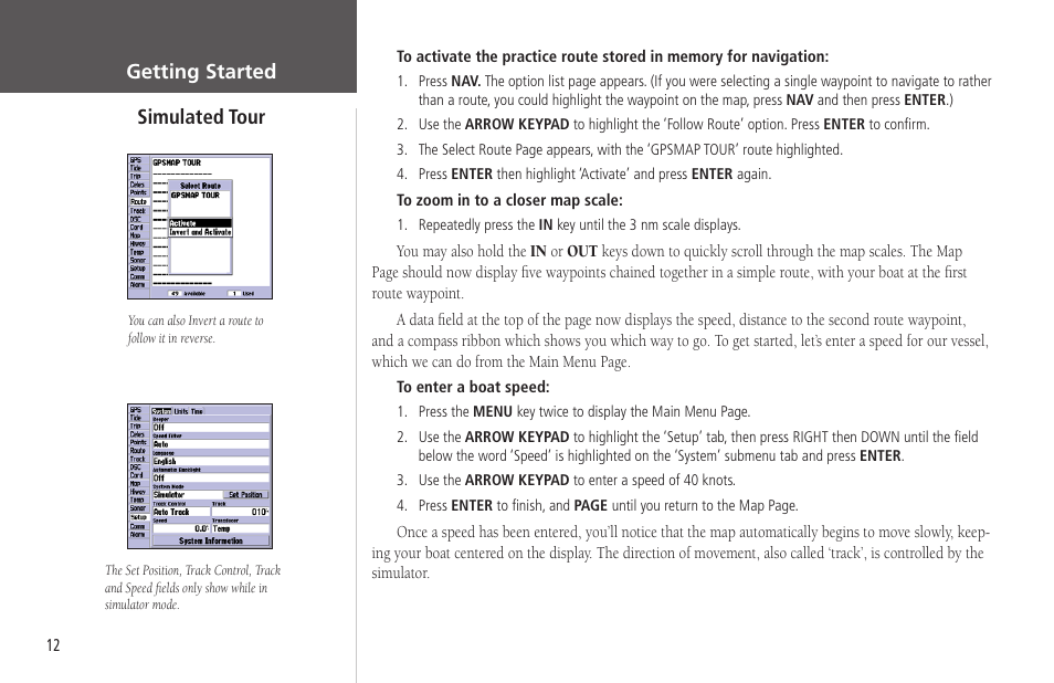 Simulated tour, Getting started simulated tour | Garmin GPSMAP 178C Sounder User Manual | Page 22 / 134