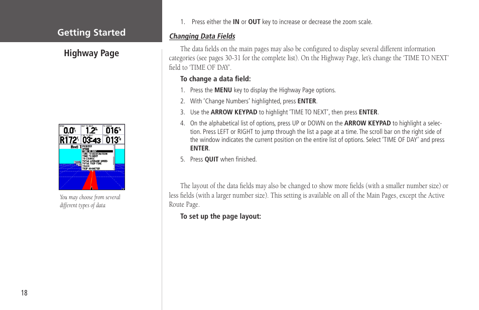 Getting started highway page | Garmin GPSMAP 178C Sounder User Manual | Page 28 / 134