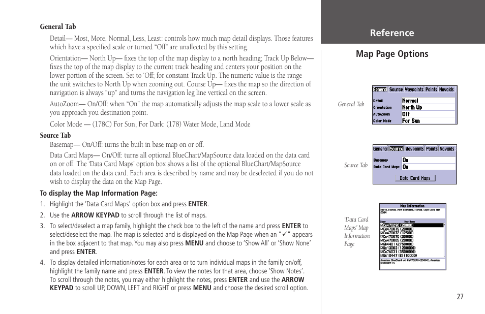Map page options reference | Garmin GPSMAP 178C Sounder User Manual | Page 37 / 134