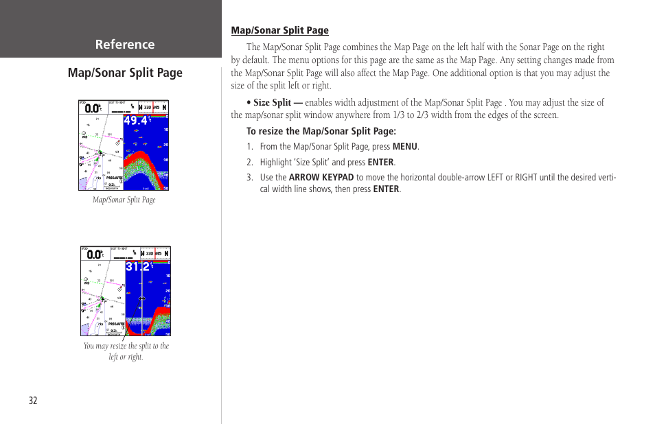 Reference map/sonar split page | Garmin GPSMAP 178C Sounder User Manual | Page 42 / 134