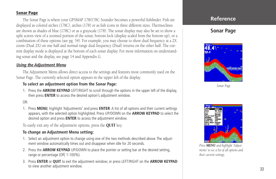 Reference sonar page | Garmin GPSMAP 178C Sounder User Manual | Page 43 / 134