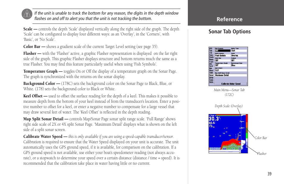 Sonar tab options | Garmin GPSMAP 178C Sounder User Manual | Page 49 / 134