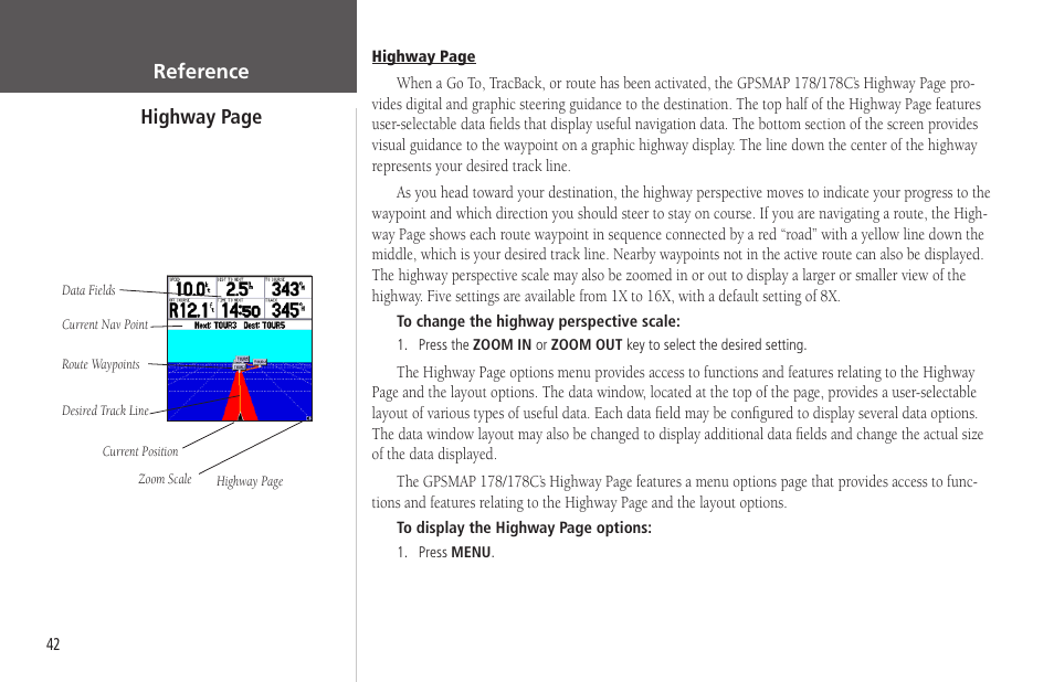 Reference highway page | Garmin GPSMAP 178C Sounder User Manual | Page 52 / 134