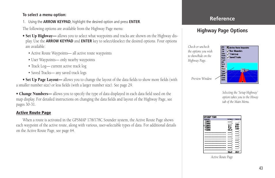 Reference highway page options | Garmin GPSMAP 178C Sounder User Manual | Page 53 / 134