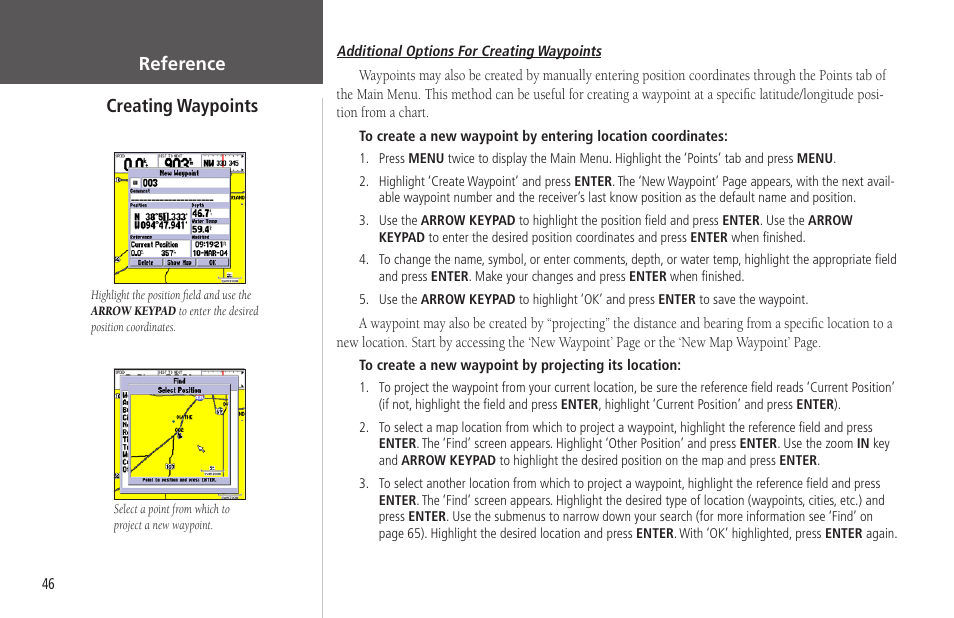 Reference creating waypoints | Garmin GPSMAP 178C Sounder User Manual | Page 56 / 134